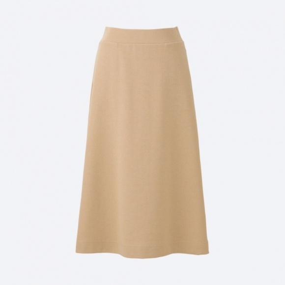 Tan uniqlo Milano Ribbed Cut Sewn Midi Skirt - Picture 1 of 3